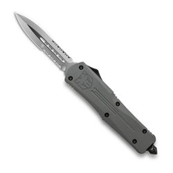 Cobra Tec Knives MGYFS-3DAG2SS Medium FS-3 Push Button Auto Grey Handle Satin Partial Serration Dagger Blade