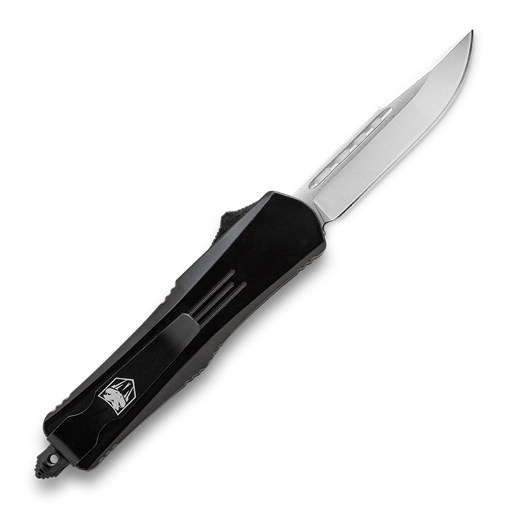 Cobra Tec Knives LBFS-3DNS Large FS-3 Push Button Auto Black Handle Satin Drop Point Blade
