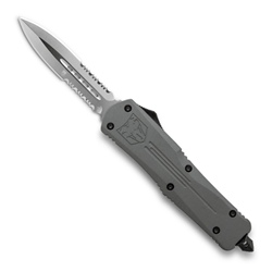 Cobra Tec Knives LGYFS-3DAG2SS Large FS-3 Push Button Auto Grey Handle Satin Partial Serration Dagger Blade