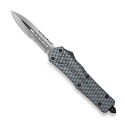 Cobra Tec Knives LCFFS-3DAG2SS Large FS-3 Push Button Auto Carbon Firber Handle Satin Parial Serration Dagger Blade