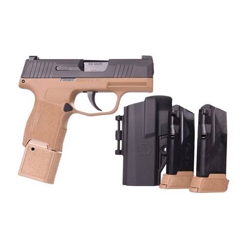 Sig Sauer 365-9-RTXR3-COY-TACPAC P365 Tacpac Coyote Tan Black Slide 9MM No Safety 3.1" Barrel 12 Rounds Extra Mags Holster