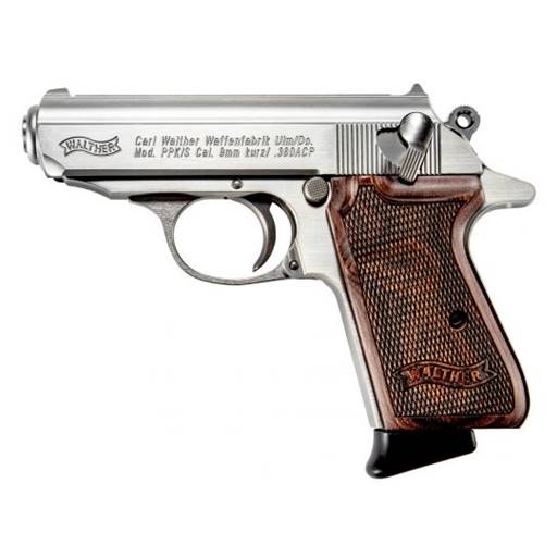 Walther 4796004WG PPK/S Stainless 380acp walnut grips