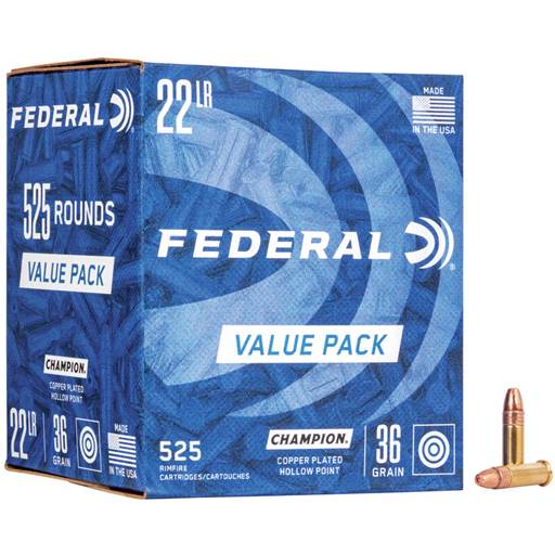 Federal 745 Champion Value Pack 22LR 36 Grain Copper Plated Hollow Point 525 Round Box