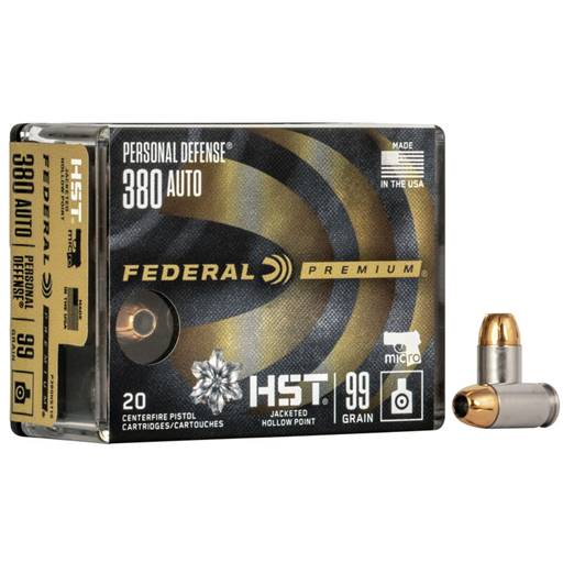 Federal P380HST1S Premium Personal Defense Micro HST 380  99 Grain Jacketed Hollow Point 20 Round Box