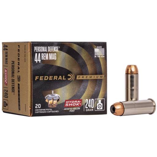 Federal P44HS1 Premium Personal Defense Hydra-Shok 44 Rem Mag 240 Grain Jacketed Hollow Point 20 Round Box
