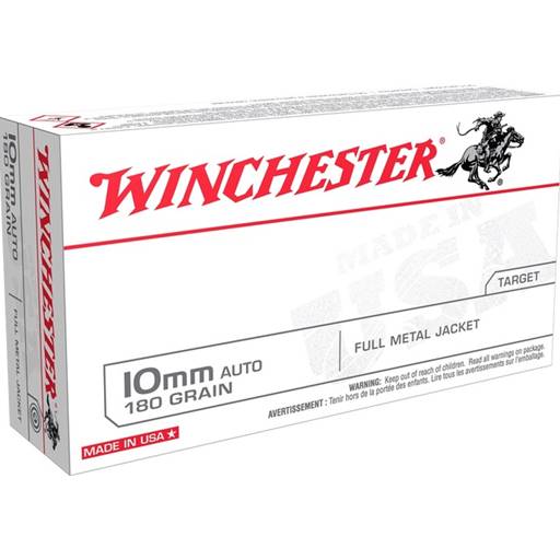 Winchester USA10MM USA White Box 10mm 180 Grain Full Metal Jacket Flat Nose 50 Round Box