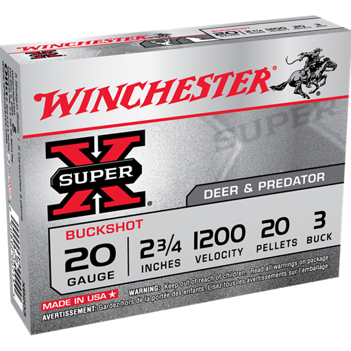 Winchester XB203 Super X 20 Gauge 2 3/4in 3 Buckshot 20 Pellets 5 Round Box