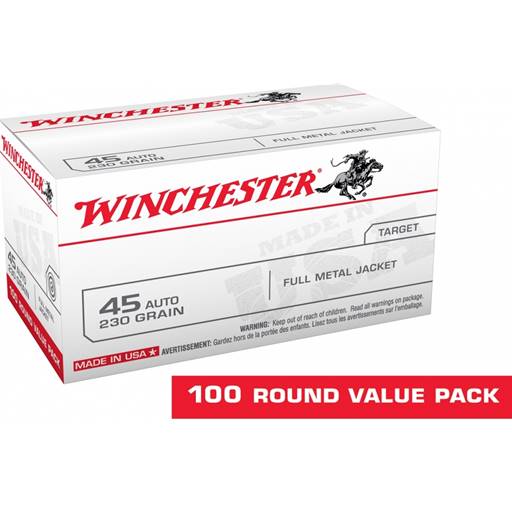 Winchester USA45AVP USA White Box 45 ACP 230 Grain Full Metal Jacket 100 Round Box