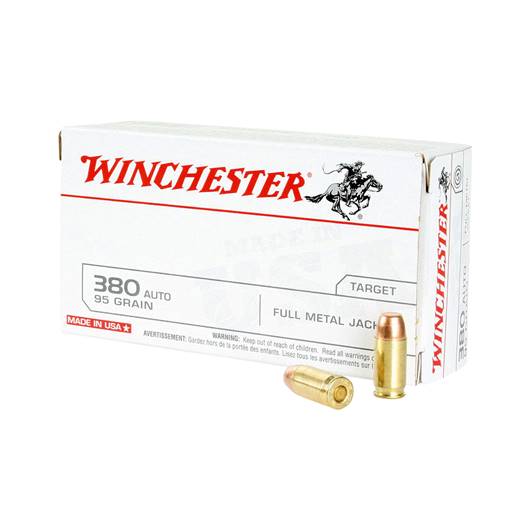 Winchester USA White Box 380 ACP 95 Grain Full Metal Jacket Flat Nose 50 Round Box Q4206