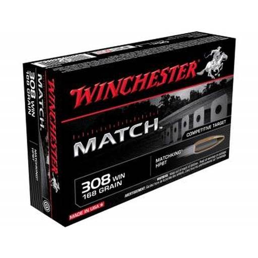 Winchester S308M Match Competitive Target 308 Win 168 Grain Sierra Matchking Hollow Point Boat Tail 20 Round Box