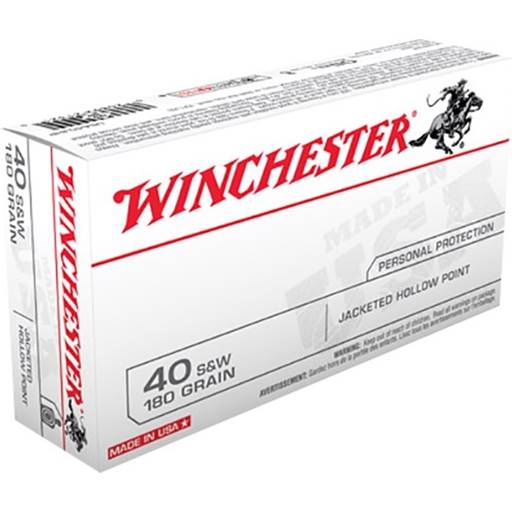 Winchester USA40JHP USA White Box 40 S&W 180 Grain Jacketed Hollow Point 50 Round Box