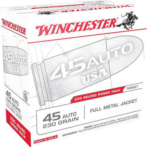 Winchester USA45W USA White Box 45 ACP 230 Grain Full Metal Jacket 200 Round Range Pack
