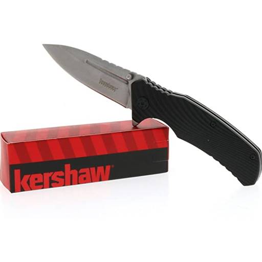 Kershaw Huddle Black Grip Stonewash Drop Point Blade Assisted Opening 1326