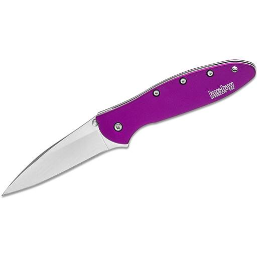 Kershaw 1660PUR Leek Purple Grip Bead Blasted Modified Drop Point Blade Assisted Opening