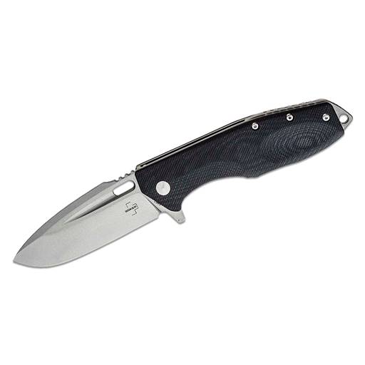 Boker Caracal Black Handle Stonewash Drop Point Flipper 01BO771