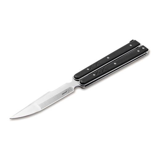 Boker 06EX229 Balisong Tactical Large Black Handle Satin Drop Point Blade